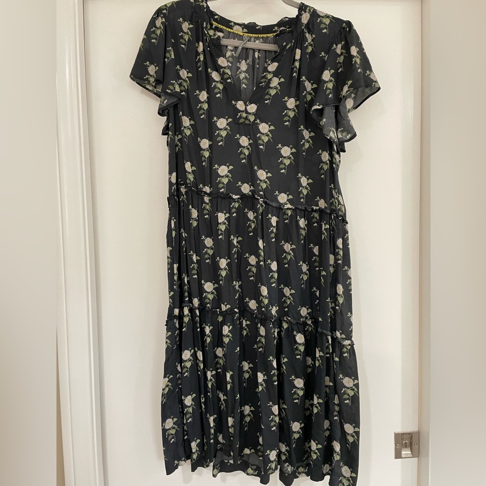 Anthropologie Black Flutter Sleeve Midi Sundress